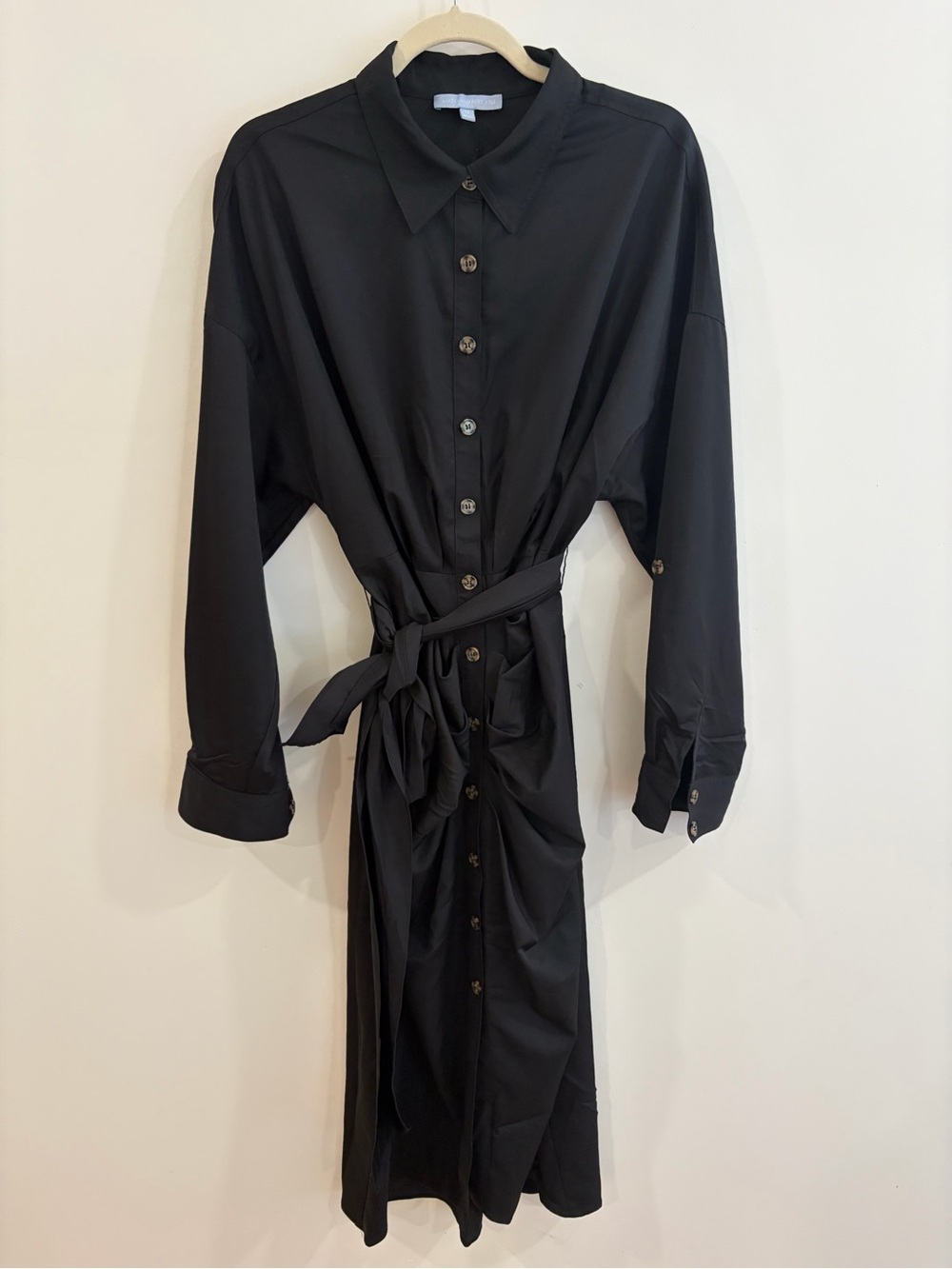 ANTONIO MELANI Black Long-Sleeve Shirt Dress with Tie Waist